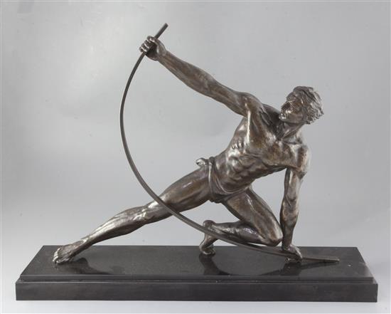 Le Bendeur attributed to De Roncourt. A patinated spelter figure of an athlete, height 21.5in.